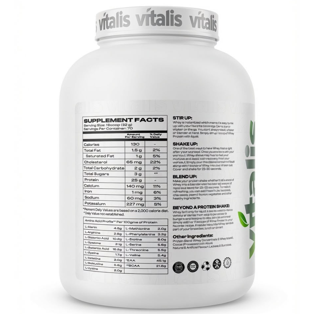 Vitalis Superior Whey Protein Blend – Chocolate Flavour | 25g Protein | 70 Servings | 5 lb (2.27 kg)