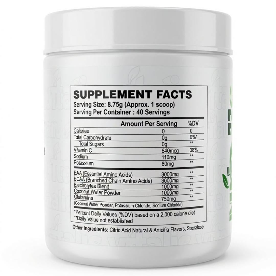 Vitalis BCAA + EAA + Glutamine – Icy Lemonade | Sugar Free | 40 Servings